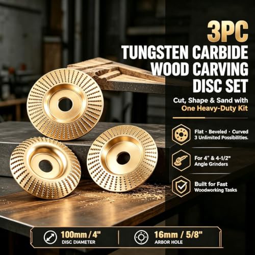 3PC Angle Grinder Wood Carving Disc Set, Wood Sanding and Surface Finishing