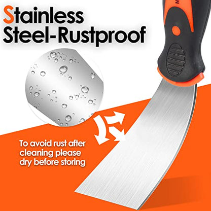 MATEWORK Putty knife,10 Piece Stainless Steel Paint Scraper Tool Set,14" Mud Pan for Repairing Drywall, Removing Wallpaper, Applying Putty, Plaster, Cement, Adhesive