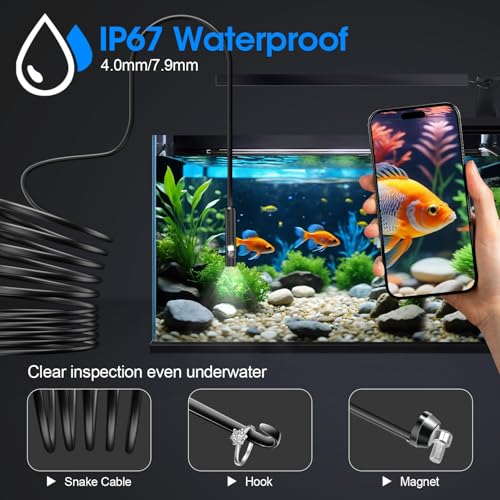 Endoscope with Light, 1920P HD Borescope with 8 Adjustable LED Lights, Semi-Rigid Snake Camera, IP67 Waterproof Inspection Tool (16.4ft, Black + Dual Lens Wiring Harness) - size: 16.4ft