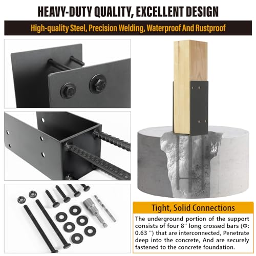 4"x4"(Actual 3.5"x3.5") Stainless Steels U-Shape Post Holder, Wet Concrete Post Anchor, Heavy-Duty Post Base Bracket for Fence, Deck Railing, Wood Gazebo, Pergola (4pack-Dark Gray) - size: 4x4in (Actual 3.5"x3.5")