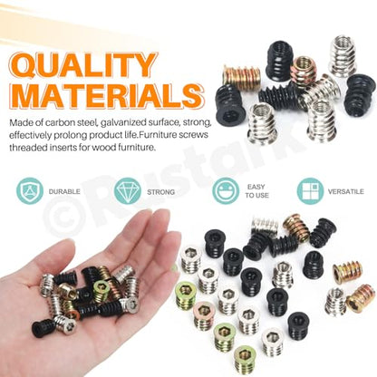 50Pcs M6x15mm Nickle Threaded Insert Nuts Assortment Kit Metric Hex Socket Drive Metal Bolt Wood Inserts Bolt Nut Insert for Wood Products Furniture - style: nickle plated 6x15MM threaded inserts nuts