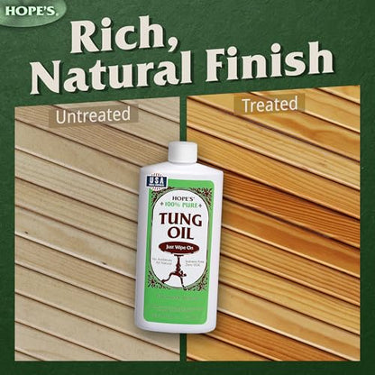 HOPE'S 100% Pure Tung Oil, Food Safe, Premium Waterproof Natural Wood Finish and Sealer for Indoor and Outdoor Projects,16 Fl Oz, 2 Pack