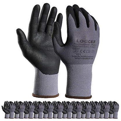 LOCCEF Safety Work Gloves MicroFoam Nitrile Coated-12 Pairs,Seamless Knit Nylon Gloves,Home Improvement,Micro-Foam Gloves - color: Grey-12 Pairs