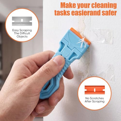 4 Pack Razor Blade Scraper, 25 Blades, Long Handle Scraper Tool (Blue) - color: Blue