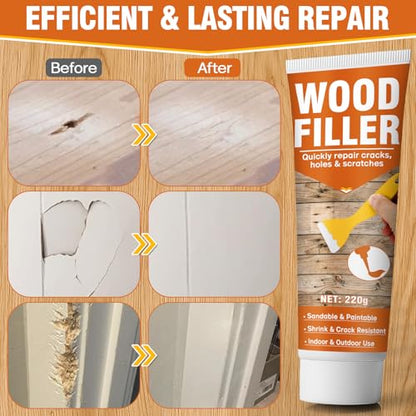 Wood Repair Kit, 7.76 oz Paintable Wood Filler Putty for Furniture DIY