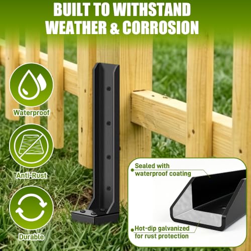 Mulctun 4 Pack Fence Post Repair Kit - 31.6" H Heavy Duty Fence Post Repair Stakes, Durable Fences Support Anchor for Fixing Broken/Leaning 4X4/6X6 Wood Posts - color: 4 Pack/Black