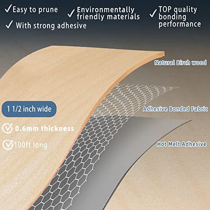Birch Edge Banding, 1 1/2 inch x 100ft roll of Veneer Wood Edge Banding Pre-glued Flexible, Wood Tape for Cabinet Repair Furniture - color: Birch, size: 1 1/2"x 100ft