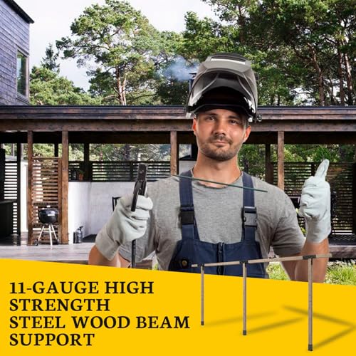 1Pack 8” x 6” T-Shaped Post to Beam Connector Pergola Rod Bracket,Black Heavy Duty Wood Beam Support Brackets for Outdoor Pavilion,Gazebo,Deck,Porch,Hunt Cabin with Screws - size: 6“x6"