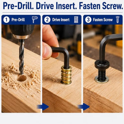 20Pcs 1/4-20 Threaded Inserts for Wood with Furniture Screws