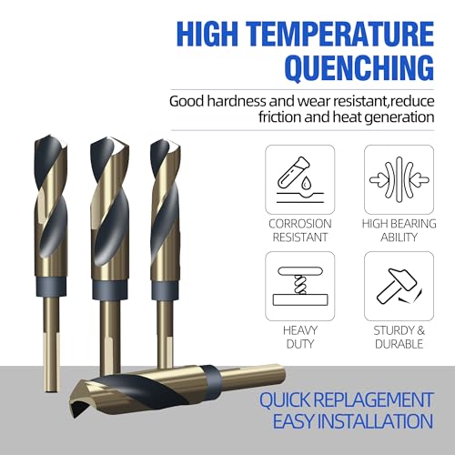 HUHAO 19/32" Reduced Shank Twist Drill Bits, High Speed Steel Drill Bit with 10mm (3/8") Shank,Gold and Black Coated Drilling Bit for Hard Wood,Mild Steel,Metal and Other Sheet Metal - size: 15mm*10mm