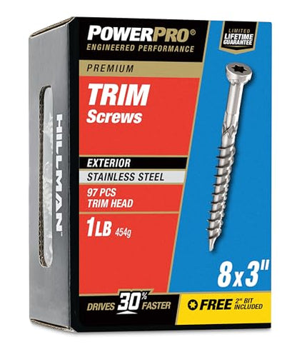 Power Pro Premium 305 Stainless Steel Trim Screws (#8 x 3) - 1lb Box
