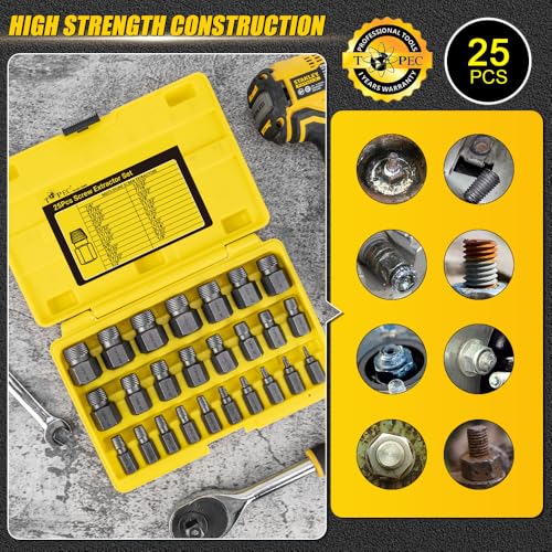 Topec 25Pcs Screw Extractor Set, Multi-Spline Easy Out Bolt Extractor Kit - size: 25-Piece