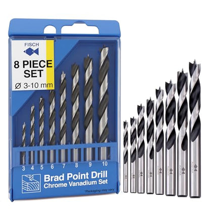 Brad Point Drill Bit Set with Beveled Edge 3mm - 10mm, 8 Pcs in a Case - size: 8-Piece Set (3 mm - 10 mm) in Case