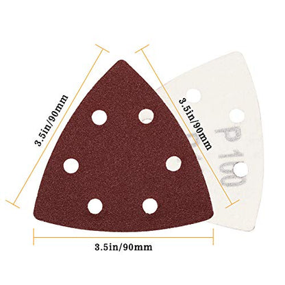 SPEEDWOX 50 Pcs Triangle Sanding Pads Hook and Loop 100 Grit Oscillating Sanding Pad 90mm 6 Holes Fit 3-1/2 Inches Oscillating Multi Tool Detail Sander Sandpaper Triangle Sanding Discs Sanding Tool - style: 100 Grit