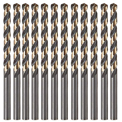 12 PCS, 9/64", Black and Gold Coated Twist Drill Bits, Pack in Plastic Bag