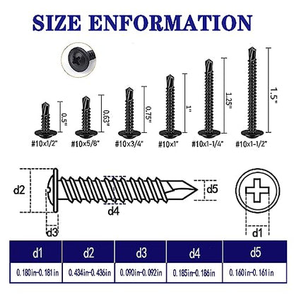 #10x1 Black Phillips Head 410 Stainless Self-Drilling Screws 100 pcs. - color: BLACK, size: 10x1"