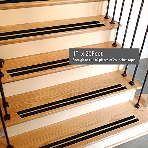 Grip Tape - Heavy Duty Anti Slip Tape 80 Grit Non Slip for Stairs Outdoor/Indoor, Waterproof High Traction Stairs Non Skid Treads, Durable Triple Layer Adhesive - Black (1 Inch x 20 Feet) - size: 1 Inch x 20 Feet