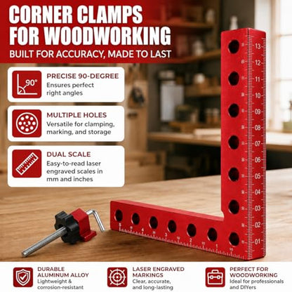 Corner Clamps for Woodworking, 8-Piece 90 Degree Right Angle Clamp Set with Storage Case, 4 x 5.5 in and 4 x 3.14 in Positioning Squares for Cabinets, Frames, Drawers and Boxes