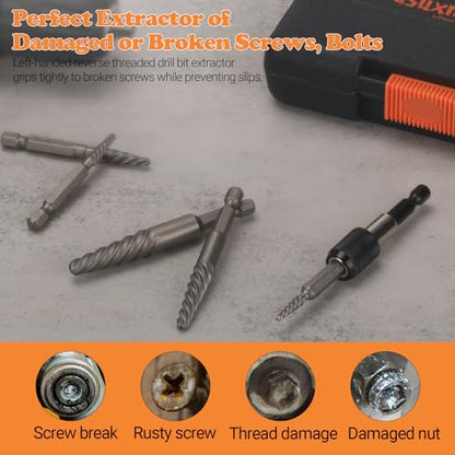 Damaged Screw Extractor Set, 6 Piece Easy Out Bolt Extractor for Easily Remove Broken Bolts, Stripped Screws, Studs