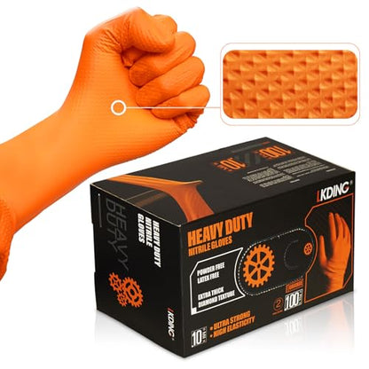 Heavy Duty Nitrile Gloves, 10-mil Thick, Diamond Texture, Powder and Latex Free, 100 Count (50 Pairs) - size: X-Large