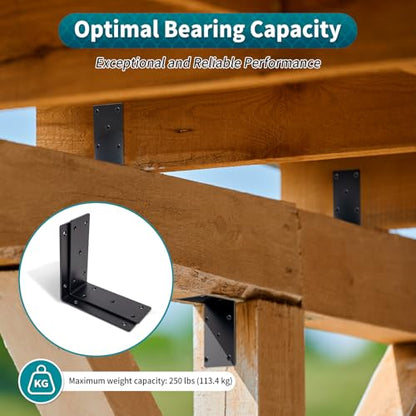 6" x 6" x 2-3/8" Heavy Duty Steel L Angle Corner Bracket, 90 Degree Support Bracket for Wood Beams Pergolas Shelves Furniture, Thickness 0.15", Max Load 250 lbs, 4 Pack - size: 6" x 6" x 2-3/8"