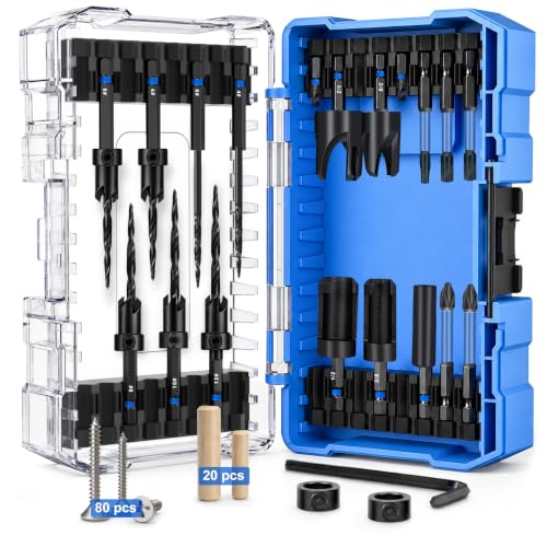 22PCS Countersink Drill Bit Set for Wood with 100PCS Accessories - size: 22 PCS
