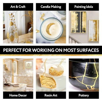 Liquid Gold Acrylic Paint Gloss Multi Surface Rich 24K Gold Paint for Metal, Wood, Plastic, Canvas, Furniture Scratch Repair, Painters Art Handcrafts, Art Supplies, 30ML, Acrylic Metallic Finish - color: Gold