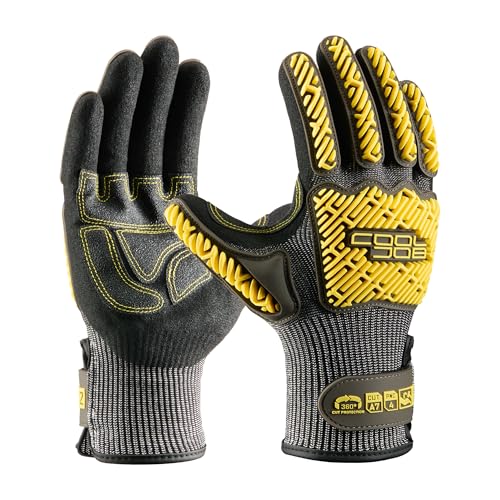 COOLJOB A7 Cut Resistant Work Gloves with TPR, Nitrile Coated Anti-Slip Impact Gloves, Touchscreen Heavy Duty Safety Mittens - size: Large
