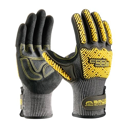 COOLJOB A7 Cut Resistant Work Gloves with TPR, Nitrile Coated Anti-Slip Impact Gloves, Touchscreen Heavy Duty Safety Mittens - size: Large