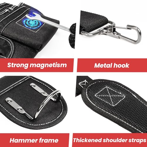 Professional Tool Belt for Men, Magnetic Tool Pouch with Suspenders - color: Black