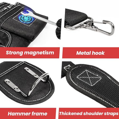 Professional Tool Belt for Men, Magnetic Tool Pouch with Suspenders - color: Black