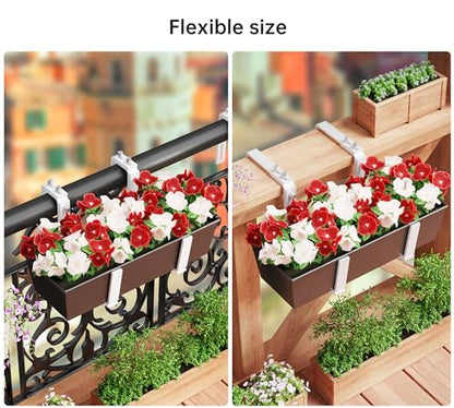 Y&M 2 Pcs Deck Railing Adjustable Planter Box Brackets (6 to 12.5 in), Universal Heavy Duty Iron Flower Box Brackets Wall Mounting Hooks for Fences, Patio, and Garden - White (Patent Registered) - size: 2 Pcs - White