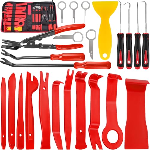 Keze 24Pcs Trim Removal Tool Set with Pick & Clip Removal Tool - Red - color: Red-Auto Trim Removal Tool Kit