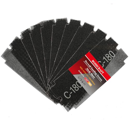BOSHCRAFT 180 Grit Sanding Screen Mesh Sheet, 15 Pcs Drywall Sandpaper Assortment Wet or Dry Sandpaper for Wood Metal Automative Hand Sander Pole Sander 4-3/16" x 11" - style: 180 Grit-15pcs
