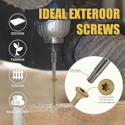 WELLOCKS #8 x 2 in Tan Deck Screws, 1.2 lbs with T25 Bit - size: #8×2", style: 1.2LBS Tan