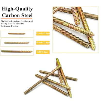 14 Pack 5/16-18" Hanger Bolts 3Sizes Long Inch Double Headed Bolts Wood Dowel Screw Self-Tapping Screw Hanger Bolts for Wood Furniture Double Threaded Rods Bolt - size: 3 Size 5/16-18"-14P