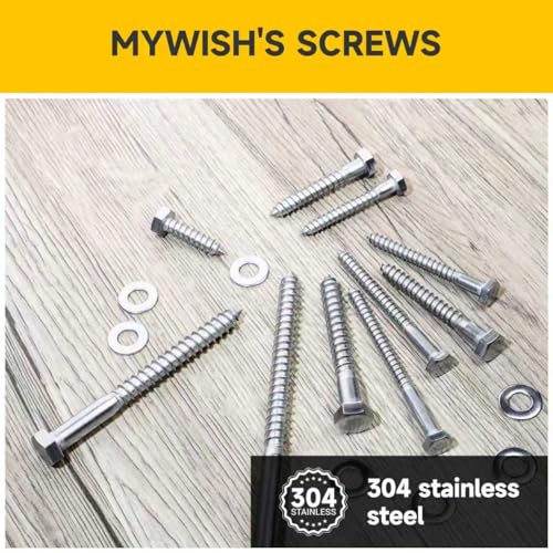 Mywish (25Sets) 1/2" x 3-1/2" Lag Bolts, 304 Stainless Steel 1/2 inch Lag Screws Bolts for Wood, Heavy Duty Hex Head with Flat Washers Bolt Kit, Bright Finish - size: 1/2 x 3-1/2"