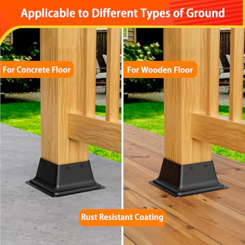 4x4 Post Base 10Pcs, Internal 3.58"x3.58" Heavy Duty Powder-Coated Steel Post Bracket Fit for Standard Wood Post Anchor, Decking Post Base for Deck Porch Handrail Railing Support