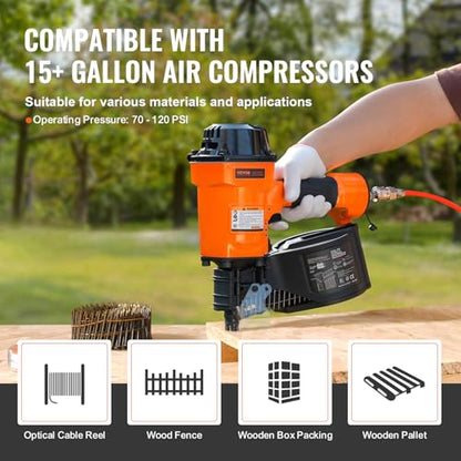 VEVOR Coil Siding Nailer MCN70, 1-3/4" to 2-3/4" 15 Degree Pneumatic Siding Nail Gun, 70-120PSI Air Coil Nailer for Pallet, Crating, Framing, Siding and Fencing - size: MCN70(1-3/4" to 2-3/4")