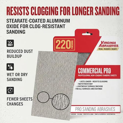 Sandpaper Sheets Commercial Pro, 180 Grit, Fine, 9” x 11”, 20 Pack - style: 180 Grit