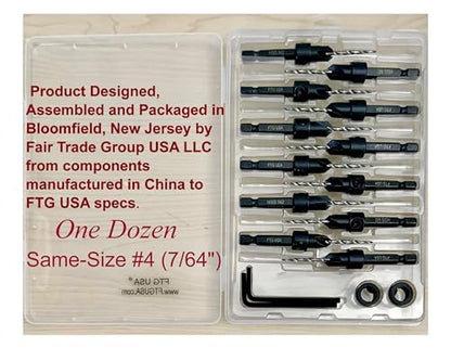 FTG USA 12 Pc #4 (7/64") Countersink Drill Bit Set with Tapered Drill Bits - size: #4, style: Same Sort 12 Pc