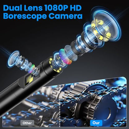 KIRFEIHT Endoscope Camera with Light, Dual Lens Borescope Camera with Light
