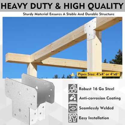 Yaocom 4 Sets T Shape Post Bracket 4x4 4x6 Post to Beam Connector, Silver - color: Silver