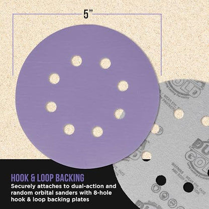 Dura-Gold 2000 Grit 5" Purple Film Ceramic Sanding Discs, Box of 50, 8-Hole - style: 2000 Grit