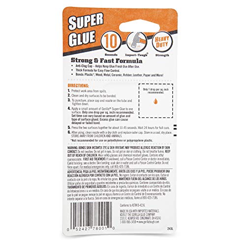 Gorilla Super Glue, All Purpose and Fast Setting, Clear, 20 g - size: 20g