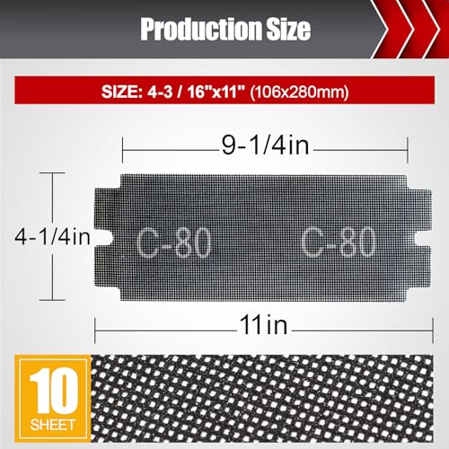 BOSHCRAFT 80 Grit Sanding Screen Mesh Sheet, 15 Pcs Drywall Sandpaper Assortment Wet or Dry Sandpaper for Wood Metal Automative Hand Sander Pole Sander 4-3/16" x 11" - style: 80 Grit-15pcs