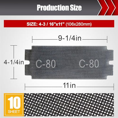 BOSHCRAFT 80 Grit Sanding Screen Mesh Sheet, 15 Pcs Drywall Sandpaper Assortment Wet or Dry Sandpaper for Wood Metal Automative Hand Sander Pole Sander 4-3/16" x 11" - style: 80 Grit-15pcs