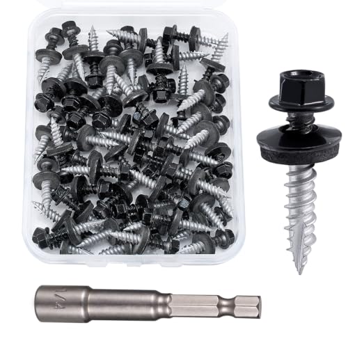 50 Pcs #10x1 Black Metal Roofing Screws for Metal Roofs, Wall Panels - size: #10x1"
