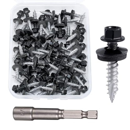 50 Pcs #10x1 Black Metal Roofing Screws for Metal Roofs, Wall Panels - size: #10x1"