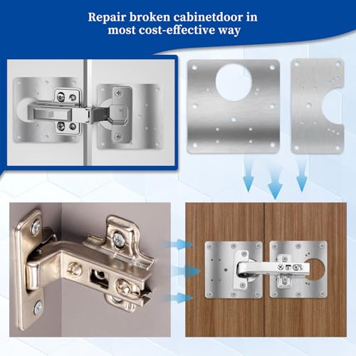 Trinkrittey 6 PCS Hinge Repair Kit Plate for Cabinet Hinges Repair Fixing Plates Stainless Steel Cabinet Hinge Repair Plate with Mounting Screw Hinge Repair Replacement Kit for Cupboard